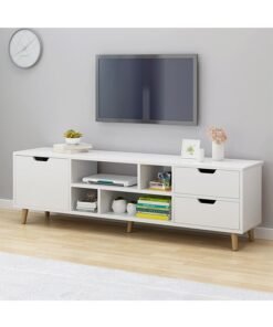 CityRiya-Long TV Table TV Stand White TV Cabinet Modern Large TV Unit Media Storage Stand Console Table with Storage and 3 Drawers Wooden Entertainment Center TV Table for Living Room, 140*30*38cm