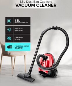 GEEPAS Vacuum Cleaner With 1.5 L Dust Bag Capacity and Dust Full Indicator| Powerful Suction and Low Noise| Includes Flexible Hose, Plastic Insert Tube and Plastic Floor Brush| Pedal Switch and Auto Rewinding 1.5 L 2200 W GVC2594 Blue/Black