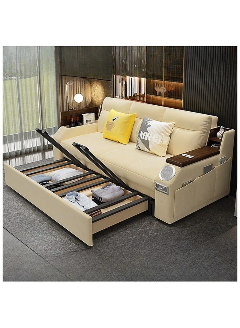 AWD Modern Extendable 2 in 1 Sofa Bed with Side Pockets, Daybed with Bottom and Side Storage, USB Ports, Bluetooth, Speaker. Sofa Bed for Living Room Bedroom Small Spaces Home Furniture. - Image 2