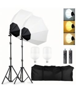 XiuWoo Photography Soft Box Lighting Kit with 2 Pcs 280W 3 Colors Bulbs Soft Boxes and Carry Bag for Portrait Product Shooting