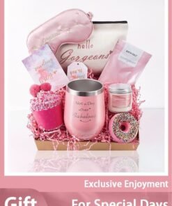 Arabest Luxury Pink Gift Set for Her - Custom Tumbler, Embroidery Eye Mask & Cosmetic Bag Birthday, Ramadan, Wedding Gifts for Women/Wife (Premium 22x12x18 cm Box)