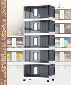 Toshonics Collapsible Storage Cabinet Rack with Wheels, Heavy-Duty PP Material, Glossy Modern Design, Foldable and Portable, Multi-Layer Storage for Home, Office, Kitchen, Bathroom, Outdoor Use, Secure Double Door Lock, Easy to Clean and Assemble, Available in 6 Sizes for Versatile Storage Needs
