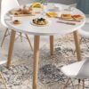 CityRiya-Long Dining Table White Kitchen Table Round Dining Table Modern Breakfast Table Desk Leisure Coffee Table for Living Room/Office/Meeting Room Kitchen Lounging Cafeterias 80cm