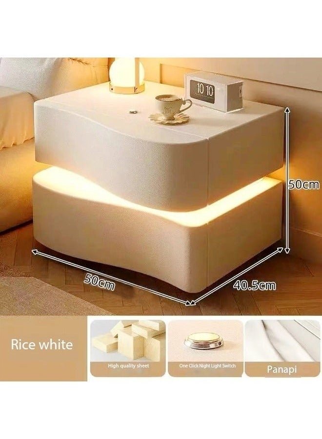 fashionhome Set of 2 Modern High Gloss One Touch Switch Night Light LED Nightstand with 2 Storage Drawers Solid Wood Bedside End Table Furniture 50x40.5x50 cm (Fully Assembled) - Image 2