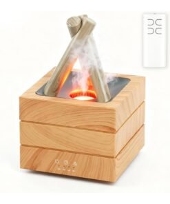 SYOSI Flame Diffuser for Essential Oils, 280ml Ultrasonic Cool Mist Aromatherapy Humidifier, 7-Color LED Light with Remote Control Timer Auto-Off, Quiet Operation for Home Office Bedroom Relaxation, Wood
