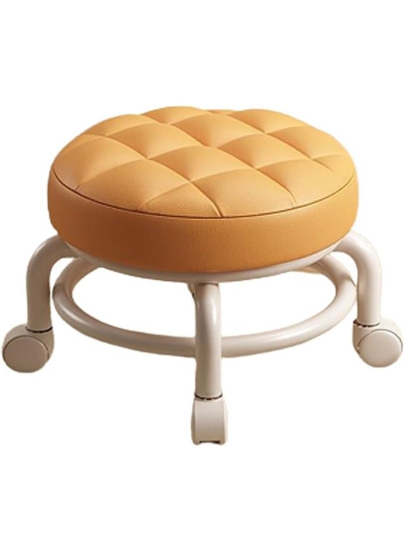 Round Rolling Stool with Wheels Comfortable, Heavy Duty, 360° Rotation, Low Profile, Elegant Design for Home or Office Use