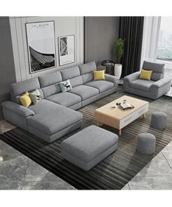 Karnak Overstuffed Multifunction Sofa Set, Solid Wood Sofa for Living Room Furniture Modern Corner linen Fabric Upholstered Sofa Set Color Grey