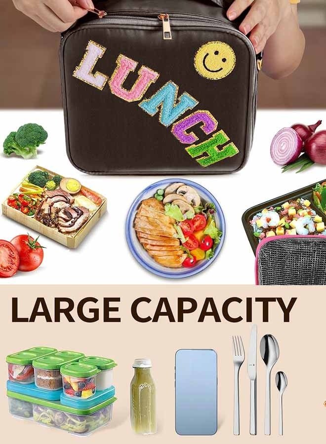 Lunch Box Quilts Lunch Box Large Insulated Lunch Bag, Kids Lunch Bag Personalized College Style Lunch Box For Boys Girls Adults With Adjustable Shoulder Lunch Bag For School Travel Picnic (Black) - Image 4