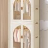CityRiya-Long Kids Wardrobe Baby Closet Storage Organizer Portable Children Clothes Cabinet Storage Rack Toddler Dresser with Hanging Rod and Wheels for Boys Girls Clothing Nursery Armoire White