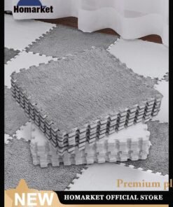 HomarKet 16Pcs Interlocking Foam Mats, Fluffy Carpet Tiles, Plush Area Rug, Square Splicing Floor Tiles, Soft Playmat Puzzle Floor Mat for Play Room, 30*30*1cm(Grey/White)