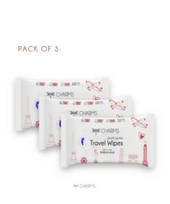 Charms Travel Wipes Antibacterial,10 Wipes (2+1 Value Pack) - Enriched with Vitamin E, Ultra Soft & Gentle on Sensitive Skin, Alcohol & Paraben-Free, pH-Balanced