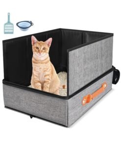 XiuWoo 17.7 * 13.5 * 13.75" Travel Litter Box for Cats, Collapsible Cat Litter Box with Lid, Portable Cat Box with Zipper & Hard Bottom, Leak-Proof Kitty Litter Pan for Car Hotel Airplane, Water-Resistant