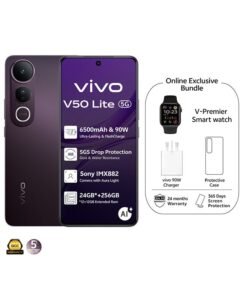 vivo V50 Lite AI 5G Dual SIM Phantom Black 12GB RAM 256GB With Exclusive Gifts Smart Watch, 90W Charger And 24 Months Warranty + 1 Year Screen Replacement - Middle East Version