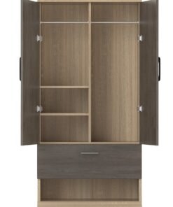 Mahmayi Wooden Wardrobe with 1 Doors, and Open Shoe Rack, Hanging Rod and 2 Compartments, Wooden Closet Storage Cabinet for Bedroom, Living Room - Dark Grey Chicago Concrete and Grey Bardolino Oak