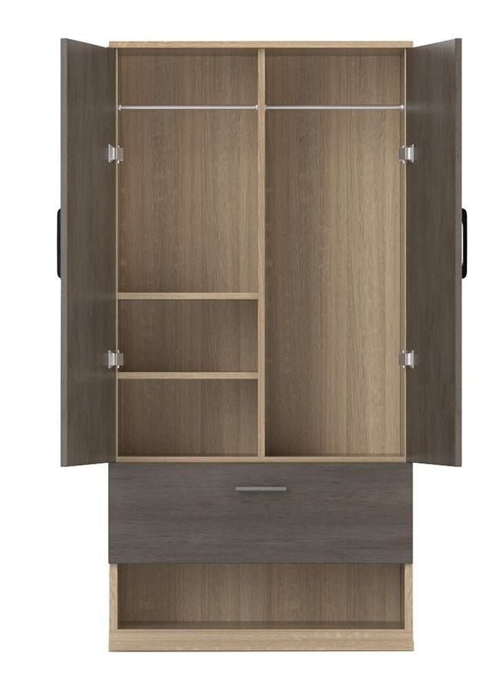 Mahmayi Wooden Wardrobe with 1 Doors, and Open Shoe Rack, Hanging Rod and 2 Compartments, Wooden Closet Storage Cabinet for Bedroom, Living Room - Dark Grey Chicago Concrete and Grey Bardolino Oak