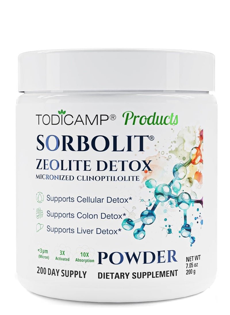 TODICAMP Zeolite Powder - Zeolite Clinoptilolite Powder Sorbolit Ultra FINE 1-2 µm 95% - 3X Activated - 200g - 7.05oz - Zeolite Powder Supplement - 200 Days Supply