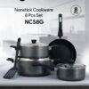 DELICI 8 Pcs Nonstick Cookware Set (NCS8G) | 10X Tougher Non-Stick | Healthy PFOA-Free Interior | Heat Resistant | Tempered Glass Lids | Eco-Friendly | Gas, Electric, Ceramic, Induction Compatible | 24 cm Casserole, 20 cm Casserole, 24 cm Frypan, 16 cm Milkpan, Nylon Spatula, Dishwasher Safe - Casseroles, Frypan, Milkpan, and Nylon Spatula with Glass Lids - Kitchen Cookware Collection