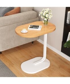 C Shaped End Table, Side Table for Couch and Bed, Small Side Table, TV Tray Table for Small Spaces, Living Room, Bedroom, Rustic Snack Table