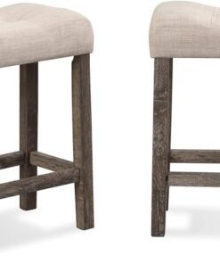 Roundhill Furniture Sora Button Tufted Counter Height Saddle Stools, Set of 2, Taupe