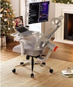 DROGO Ergonomic Office Chair for Work from Home, High Back Computer Chair with Adaptive Lumbar Support, 4D Armrest, Tray, Recline, Adjustable Height & Headrest, Mesh Chair for Office/Home (Grey)