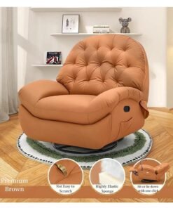 MAISON GALLERY Standard Recliner,rocker chair, Single Recliner Sofa ,360° Rotation ,30° Recline Swing ,Premium Leather , Lazy Sofa Chair , Sofa Couch Bed,Modern Accent Chair Reading Chair Sofa Chairs (orange color) - Image 4