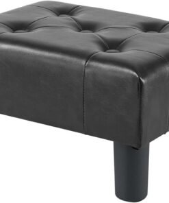 BRIAN & DANY Small Foot Stool, Leather Foot Stools with Legs, Stable Small Footstool for Living Room, Black