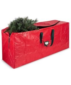 VTERLY Christmas Tree Storage Bag, Stores 90-inch Artificial Xmas Holiday Tree, Durable Waterproof Christmas Tree Bag, Zippered Bag, Strong, Durable Handles, Labeling Card Slot - Red