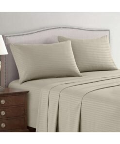 Hotel Linen Klub 3-Piece Queen Bed Sheet Set – 100% Cotton Sateen Stripe Patterned – Size: 240x260cm + 2 Pillowcases 50x75 cm – Ultra-Soft, Luxury Hotel Collection Cotton Stone