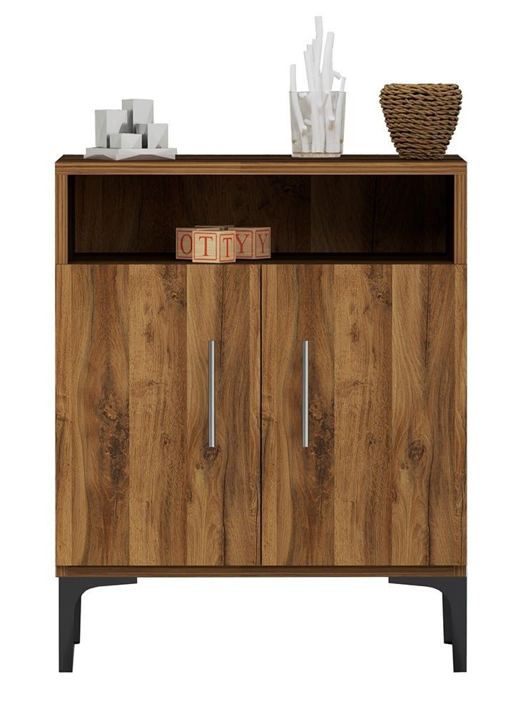 Mahmayi Stylish Multifunctional Medium Height Cabinet with 2 Drawer, 2 Shelf Storage Ideal for Living Room, Kitchen, Bedroom - Dark Hunton Oak