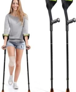 XiuWoo Pair Forearm Crutches Ergonomic Folding Forearm Crutches for Adults with Anti-Dorp Cuff 10-Level Adjustable Height Suitable for Adults with Leg Injury (Pair - Black Handle)