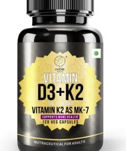 noble nature Vitamin D3 + K2, 2 in 1 Formula, Vitamin K2 as MK7, Supports Bone Health - 120 Veg Capsules