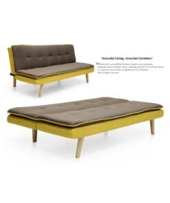 Multi Home Furniture Modern Design MH-111SB-Brown & yellow OR 3 Seater Sofa Soft fabric 3-Seater Sofa,Made of finiest fabirc sofa AND wooden legs cum bed is Foldable Futon Bed for Living Room –(BROWN & yellow)