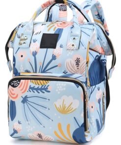 Yoawllty Diaper Bag, Baby Diaper Bag with 13 Pockets, Multifunctional Diapers Changing Backpack, Baby Travel Tote Changing Backpacks(Flower Blue)