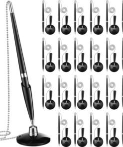 Zonon 12 Pieces Secure Pen with Chain Security Pen Holder Counter with Adhesive Chain and Base Black Ink for Reception Office Bank Work Hotel Lobbies Retail Stores Home Back to School Supplies