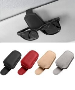 Tersely Sunglasses Holder for Car Visor Universal Magnetic Adsorbed Leather Eyeglasses Holder Glasses Hanging Storage Clip Car Visor Accessories Ticket Card Clip for Car Accessories Parts (Black)