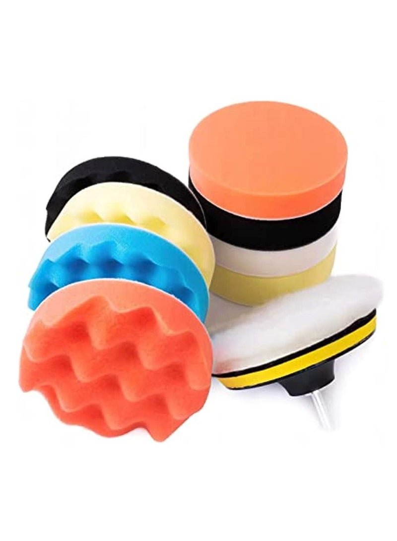 Auto Polishing Pad Kit 3-Inch Buffing Pad 10 Pcs Polishing Pads Kit Car Buffer Polisher Kit Drill Buffing Kit With Drill Adapter For Car Polishing Waxing Sealing Glaz