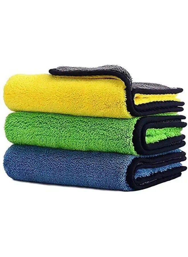 Pack Of 3 Car Drying Microfiber Towel-Yellow+Blue+Green-30*40cm-Microfiber Cleaning Cloth for Car,Thick Micro Fiber Towel Dish