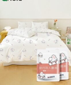 GROIC Disposable Bed Sheets with Flat Sheet,Quilt Cover,and 2 pillow cases,Disposable Fitted Travel Bedding Cover for Hotel, Sheet Quilt and Pillowcase