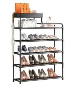 BLOOMING TIME 6-Layer Thickened Independent Shoe Rack, Metal Load-Bearing Storage Rack, Vertical Storage Rack Next To the Door, Porch, And Wardrobe, Multi-Layer Storage (Black)