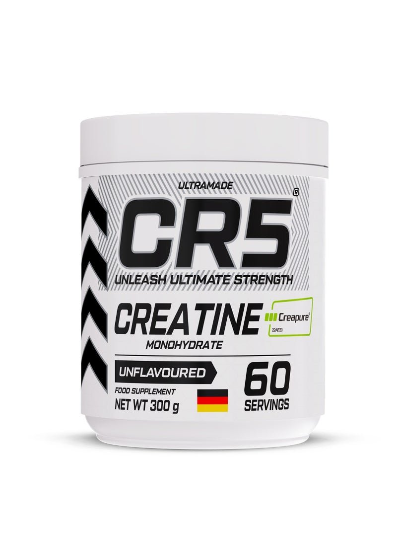 CR5 Creatine Monohydrate Powder – Creapure® Micronized, Unflavoured, 5000mg Per Serving, 60 Servings, 300g – Muscle Strength, Power & Recovery Supplement