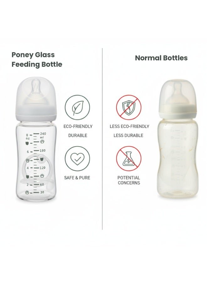 Poney Glass Feeding Bottle 240ml | Milk Bottle for Baby | Baby Feeder | Baby Bottle Glass | Safe & Durable Feeding Glass Bottle for Newborns - Image 2
