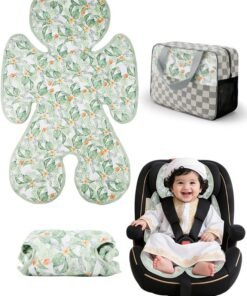 vocheer Car Seat Cooling Pad for Baby, Universal Stroller Cooling Pad & Car Seat Cooler, Breathable Summer Infant Seat Cushion for Hot Cars, Strollers, Travel, Lightweight & Portable with Carry Pouch for Easy Storage, Plant