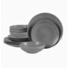 Feelings 12-Piece Stoneware Dinner Set Plates, Dishes, Bowls Serves 4 Grey