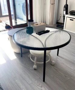 fashionhome 1-Piece Low Circle Minimalist Center Table Home Decor Insert Glass Top Metal Frame Coffee Table Sofa End Table for Living Room Offices Hotel 70x45 cm