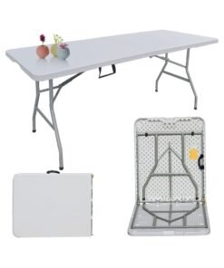DubaiGallery 6ft Folding Table Plastic Fold in Half w/Handle Heavy Duty Portable Indoor Outdoor for Garden Party Picnic Camping BBQ Dining Kitchen Wedding Market Events