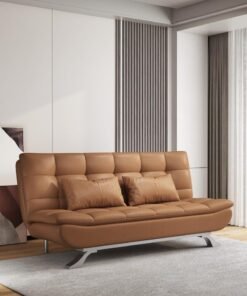Harmony Home Premium Leather Sofa Bed – Convertible Sleeper Couch with 2 Plush Cushions, Space-Saving Modern Design & Sturdy Metal Legs, Multi-Functional for Living Room & Guest Space - Brown