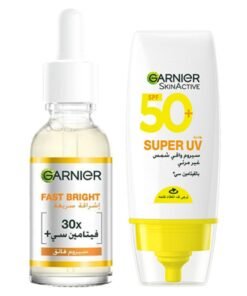 Garnier SkinActive Fast Bright Vitamin C Face Serum 30ml +  Super UV Invisible Serum Sunscreen 30ml