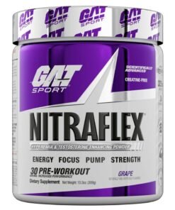 GAT Sport NITRAFLEX Pre-Workout Powder - Hyperemia & Testosterone Booster - 30 Servings, Grape Flavor | Creatine-Free, High Stim Energy Supplement for Strength, Pumps & Focus