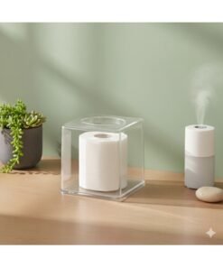 BLOOMING TIME Acrylic Tissue Box Cover, White Square Tissue Box Holder, Facial Napkin Dispenser for Bathroom Kitchen Bedroom Office Hotel Use