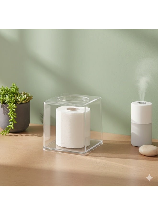 BLOOMING TIME Acrylic Tissue Box Cover, White Square Tissue Box Holder, Facial Napkin Dispenser for Bathroom Kitchen Bedroom Office Hotel Use